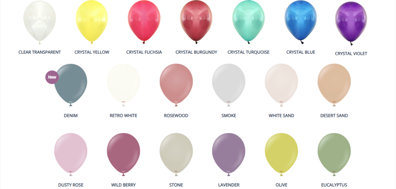 Balloon color palette C including classic, macaron, pearl, mirror chrome, and specialty balloon colors.