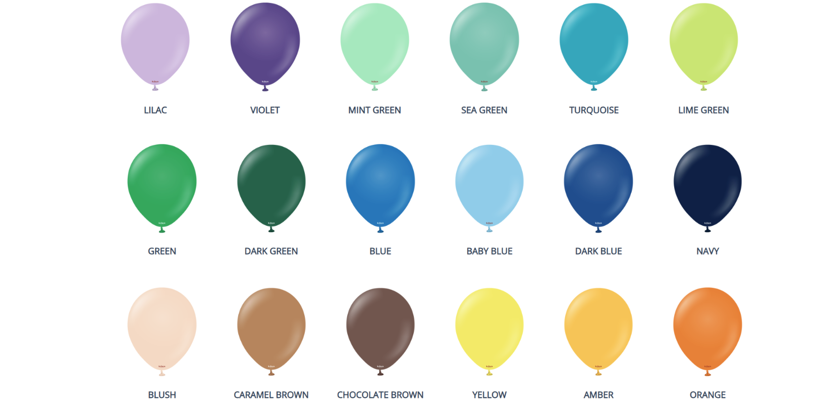 Balloon color palette C including classic, macaron, pearl, mirror chrome, and specialty balloon colors.