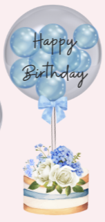 Stuffed Bubble Balloon Tower with Floral Bouquet in Flower Box