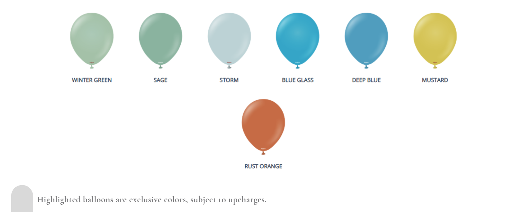 Balloon color palette C including classic, macaron, pearl, mirror chrome, and specialty balloon colors.
