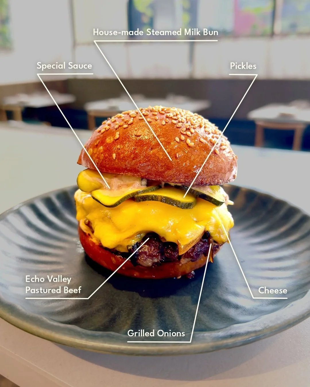 House-made steamed milk bun, pickles, special sauce, Echo Valley pastured beef and grilled onions. This is not your average burger. 💁 ♀️🍔 
📍 Clarence
