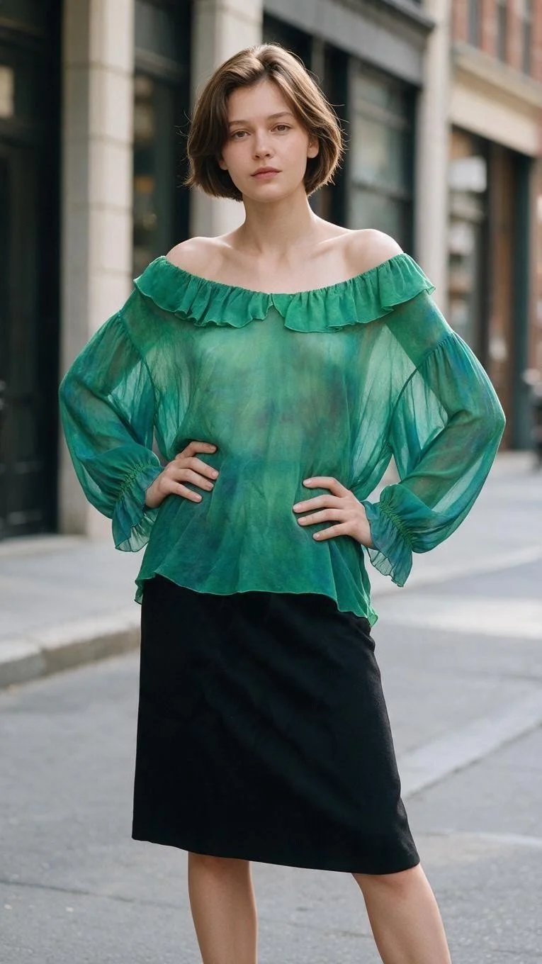 Green Silk Chiffon Top