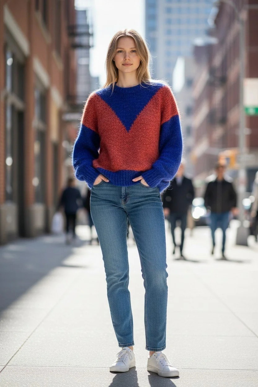 Blue & Red Batwing Jumper