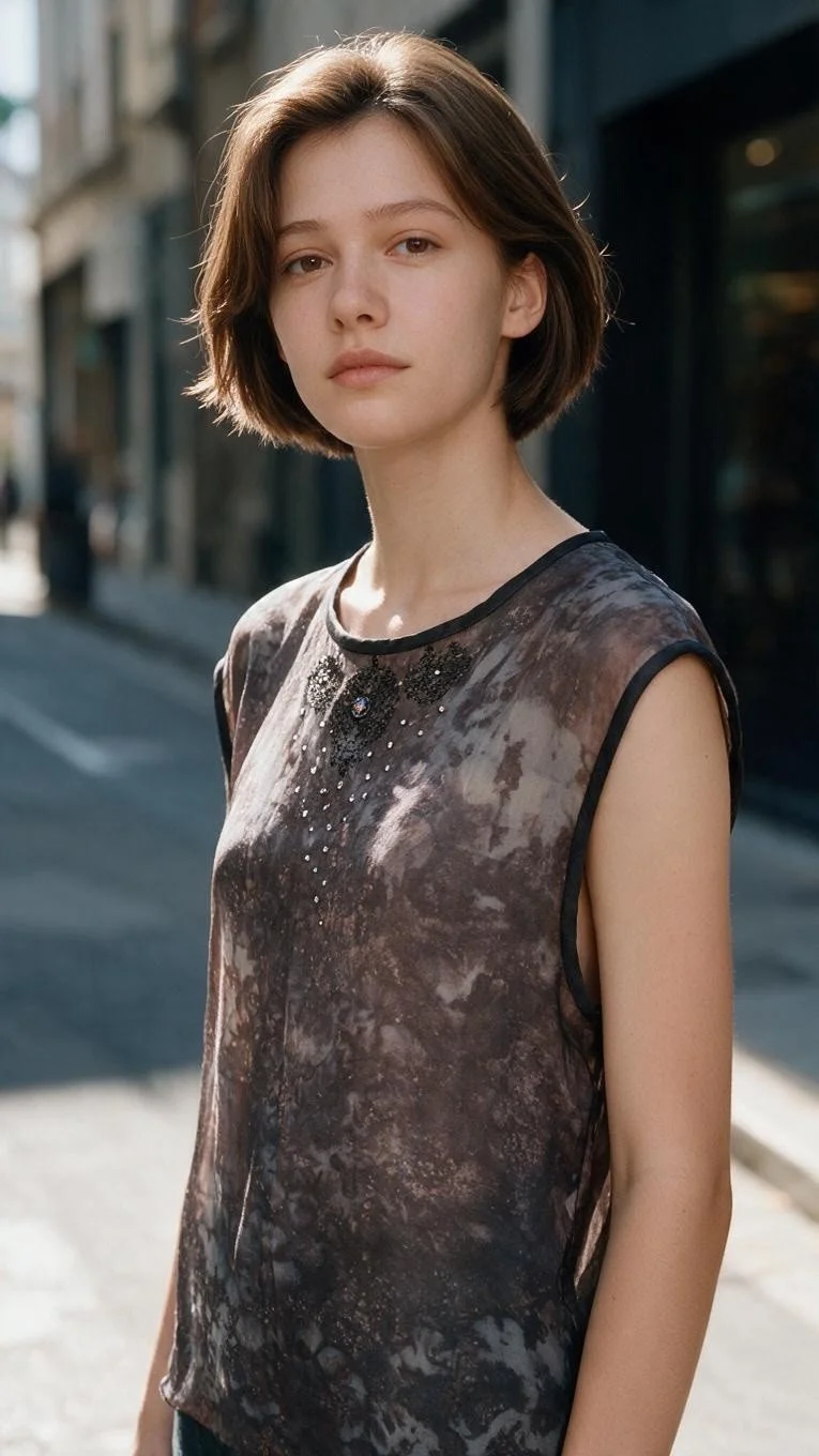 Brown Beaded Silk Top