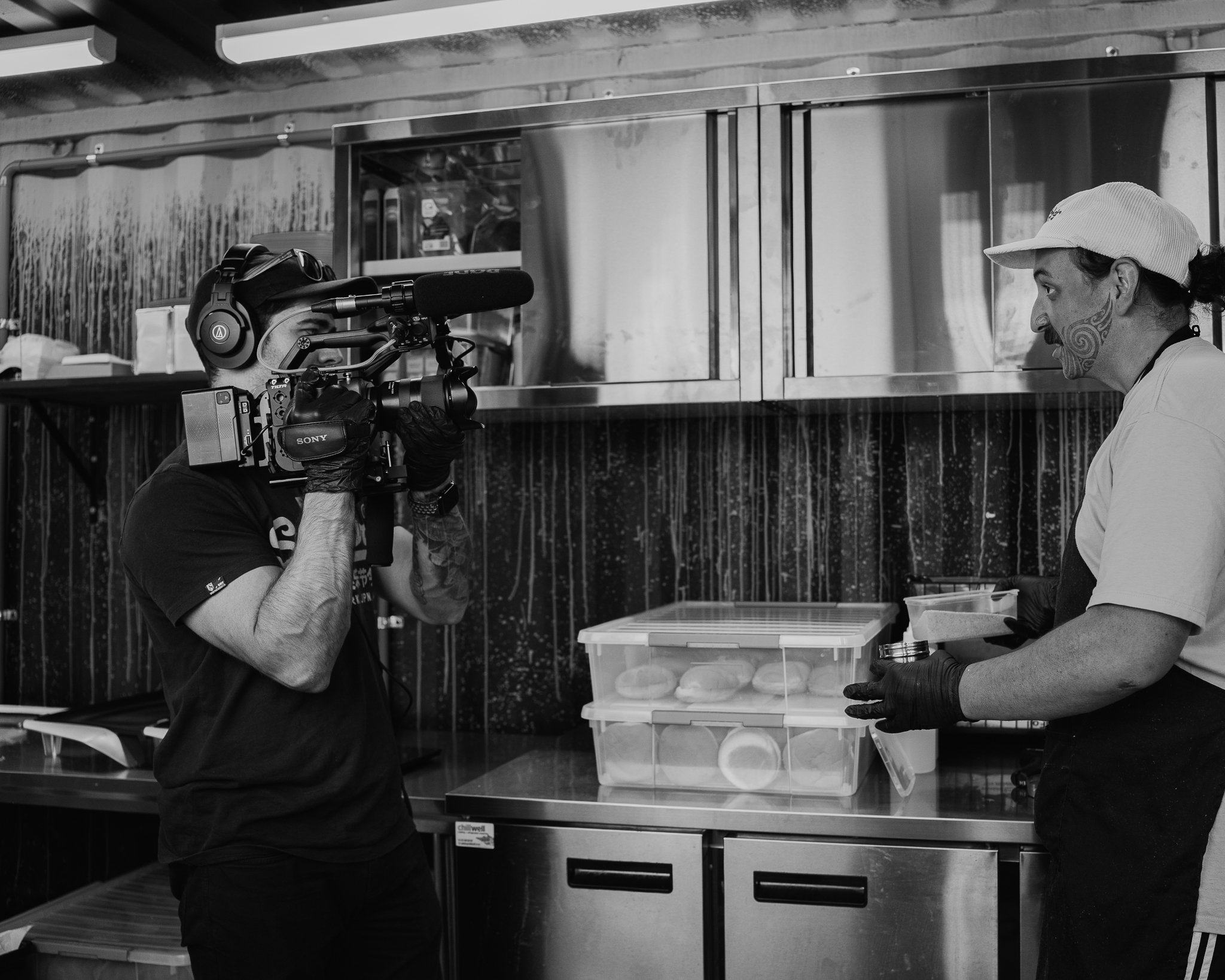 Cornerstone Media owner and operator in the middle of filming a piece for a restaurant using a Sony FX6 camera