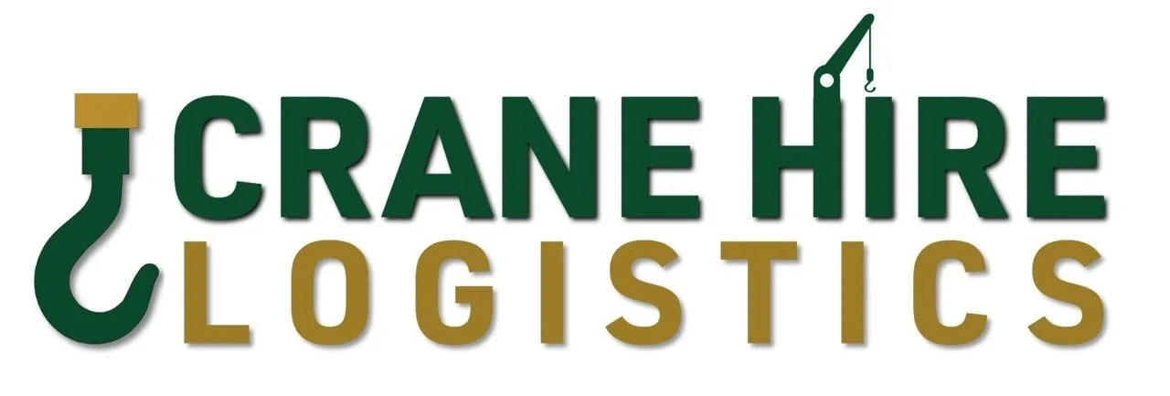 Logo for Crane Hire Logistics featuring a crane hook in place of the letter 'J' in 'Crane' and a crane arm integrated into the letter 'H' in 'Hire'.