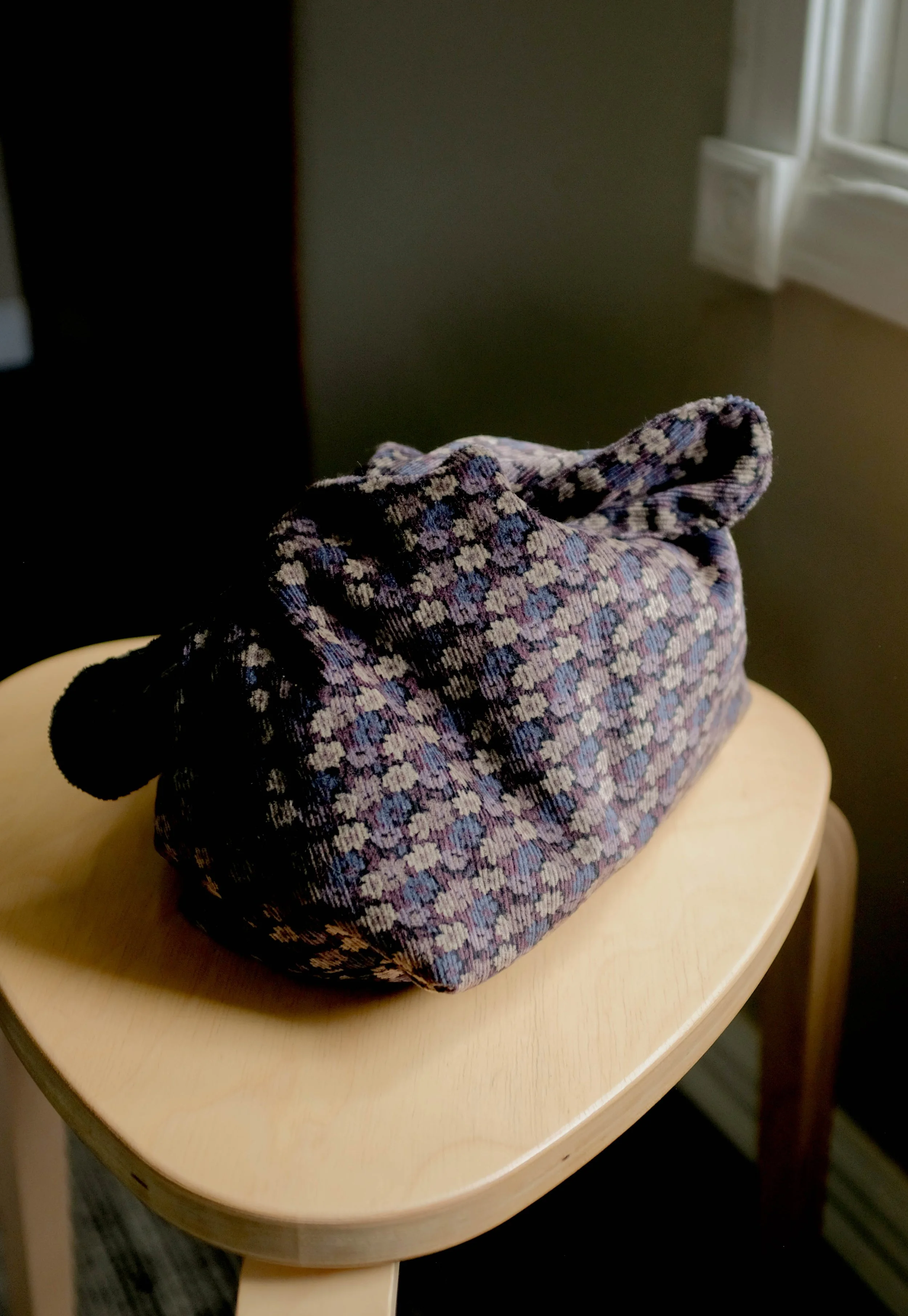 Black Floral Corduroy Merit Makeup Bag