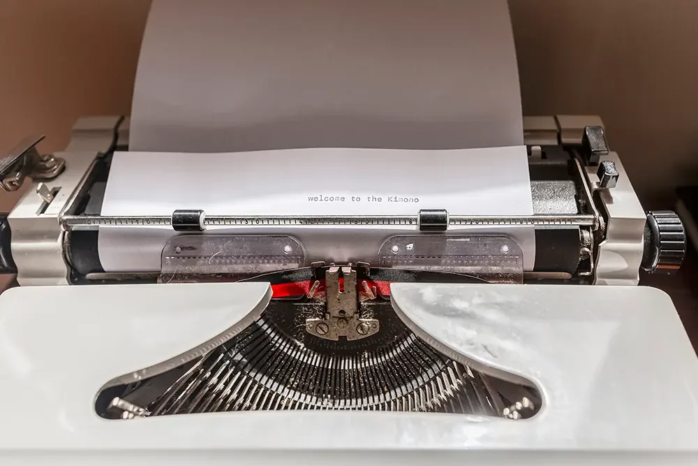 Creative detail shot of a vintage typewriter at a Drewery Lane property, showcasing architectural storytelling in Melbourne.