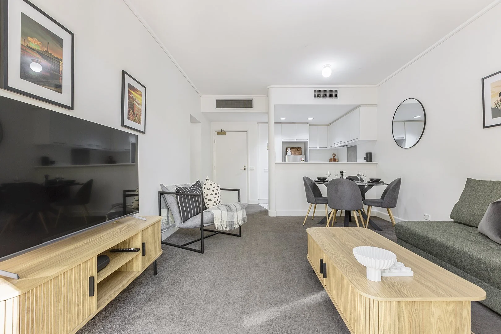 Interior of an airy, well appointed East Melbourne Airbnb apartment.