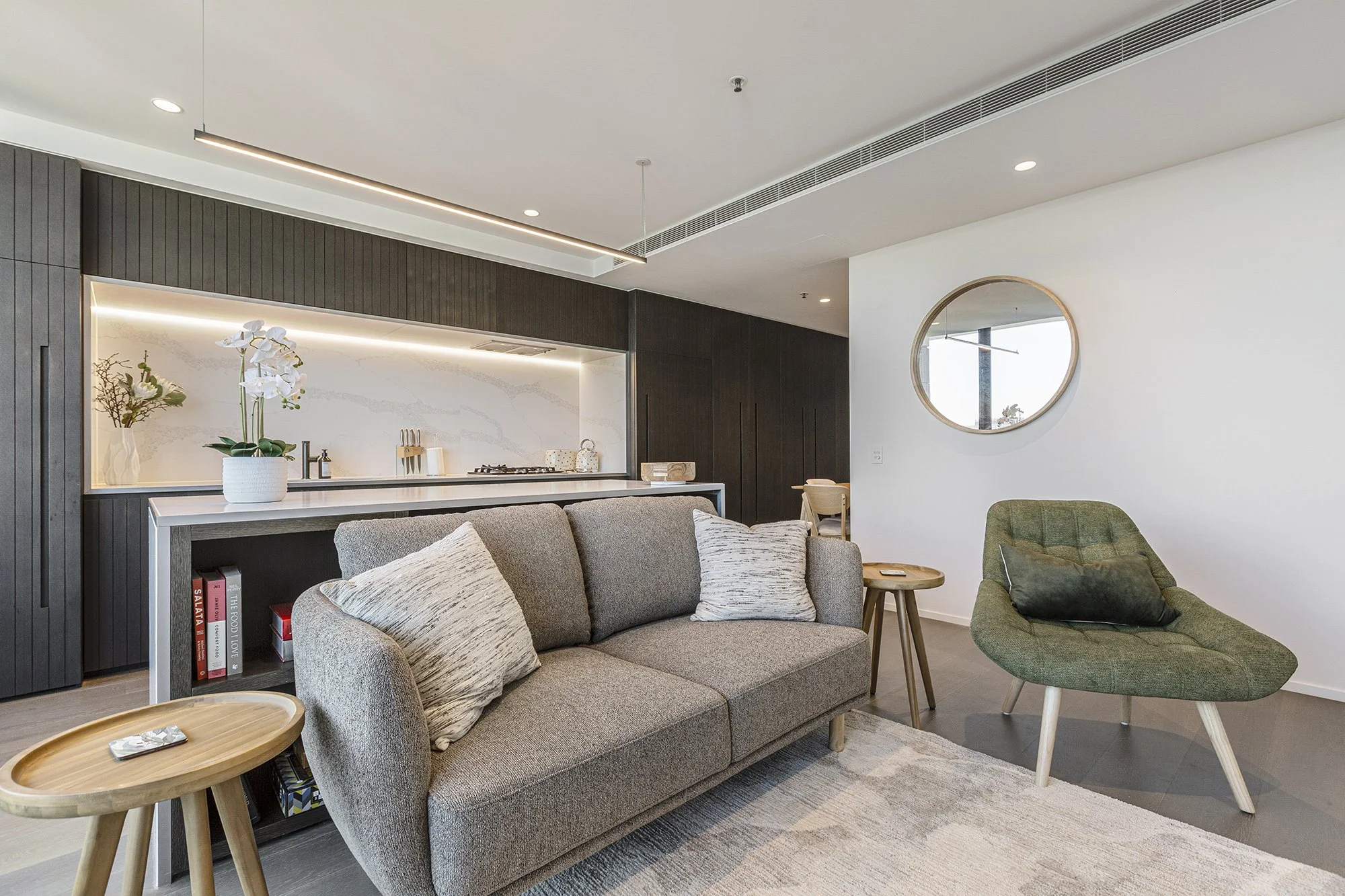 Airbnb styling on a budget shown in a simply styled Melbourne living room before a photo shoot