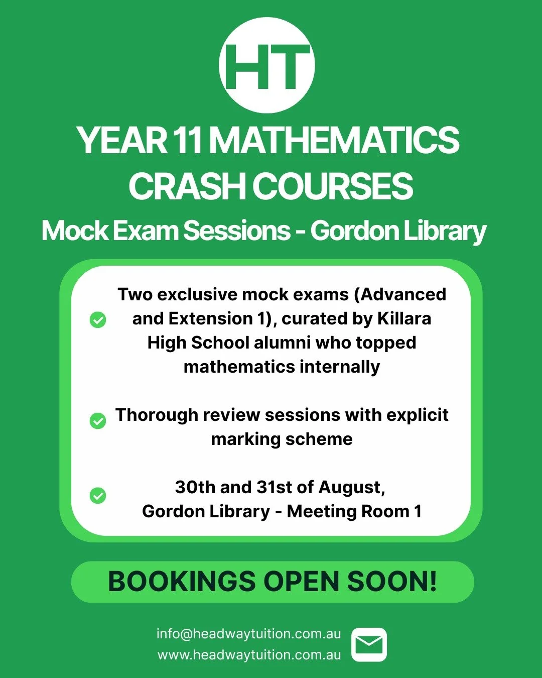 📅 Save the dates - EXPRESSIONS OF INTEREST IN OUR BIO!

We're running two mock preliminary mathematics exam sessions (advanced and extension 1), each followed by a collaborative and thorough review with explicit marking schemes.

Each exam has been 