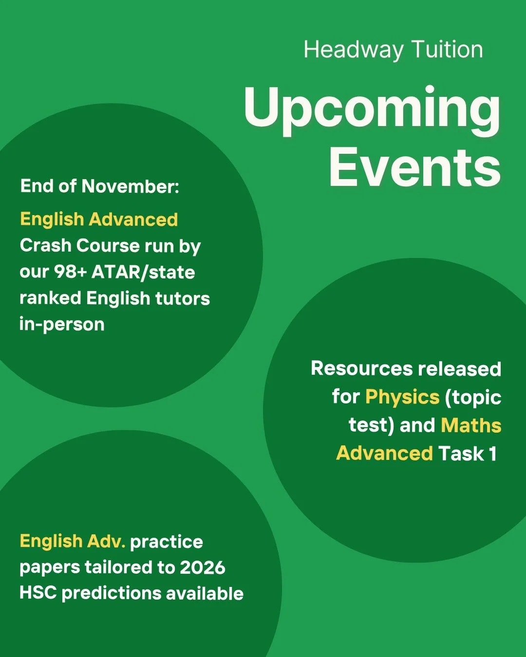 ⭐️PREPARE FOR YEAR 12 TASK 1 AND JUNIOR YEARLYS - Tutoring enrolments currently open!

The Headway team has exciting plans for the remainder of term 4 to help you get ahead. 

Our growing team of tutors consists of high achieving, recent high school 