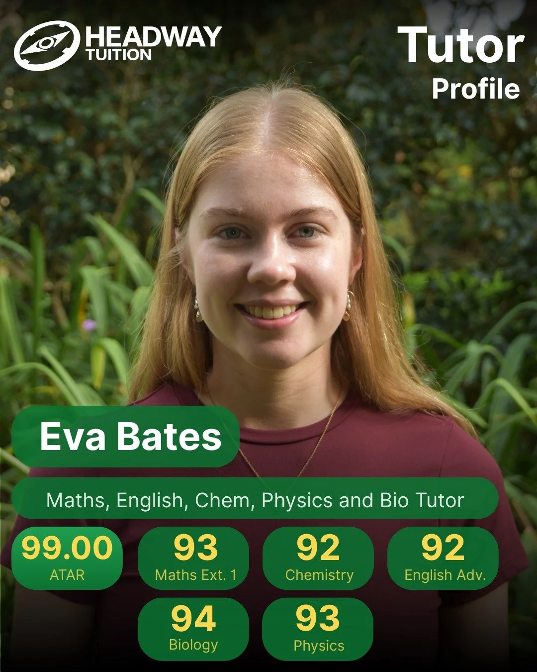 Meet our Maths, English and Sciences tutor, Eva.

Eva graduated from Abbotsleigh in 2023, achieving Band 6 results in 10 units and receiving the Premier&rsquo;s Award for All-Round Excellence. Throughout her time at Abbotsleigh, Eva achieved 9 first 