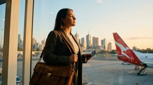 Professional overseas law graduate with luggage at an airport