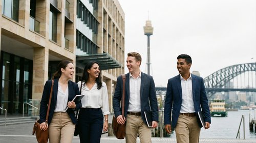Australian law graduates celebrating outside a building