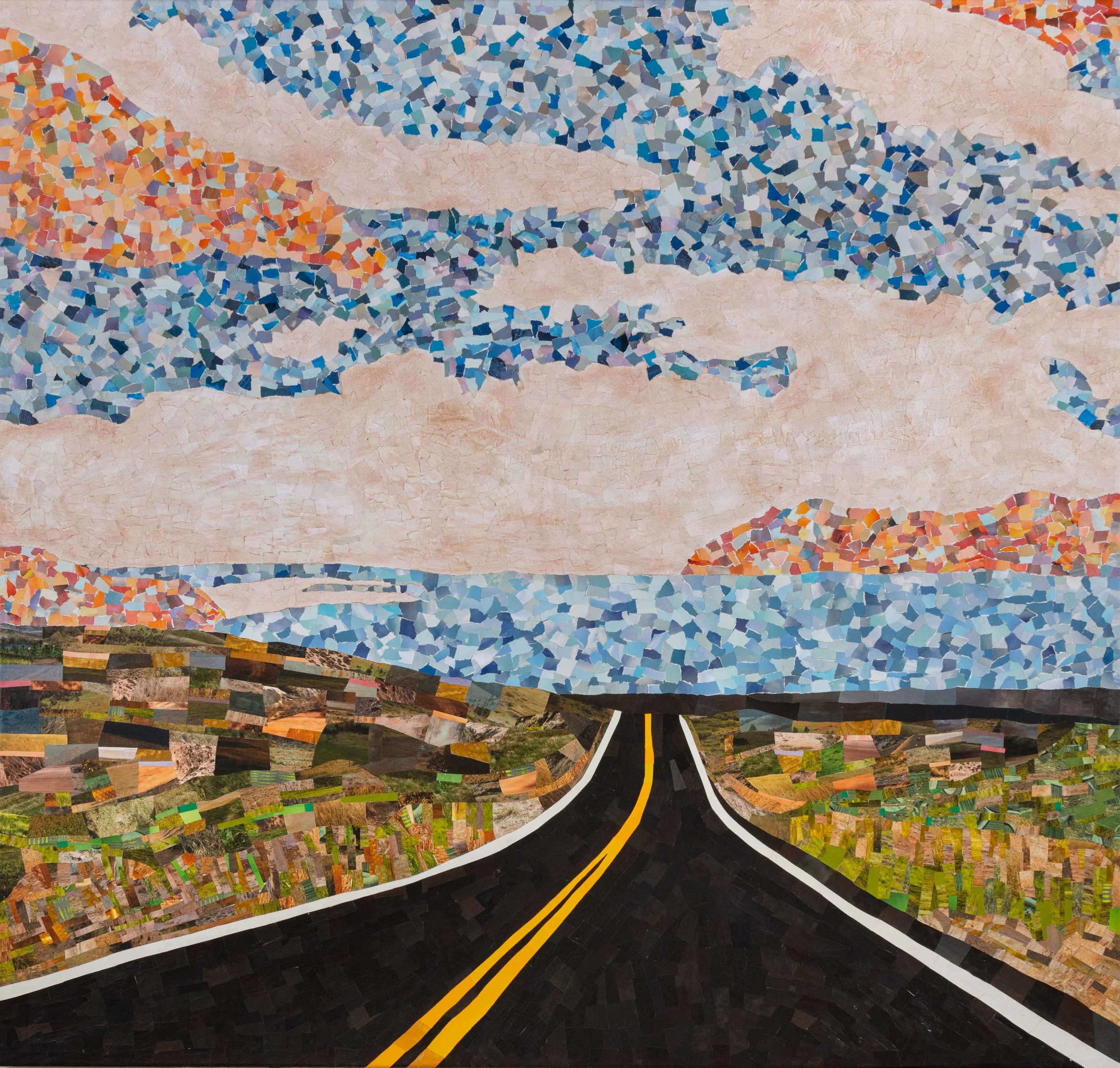 This piece, The Road Hoes On Forever, is up @russoleegallery, this month. If you are in the hood, stop by and see how many little pieces of paper were used to make this 56&rdquo; x 56&rdquo; collage. You can also catch @turbo49 show🖼️😀

#collageonc