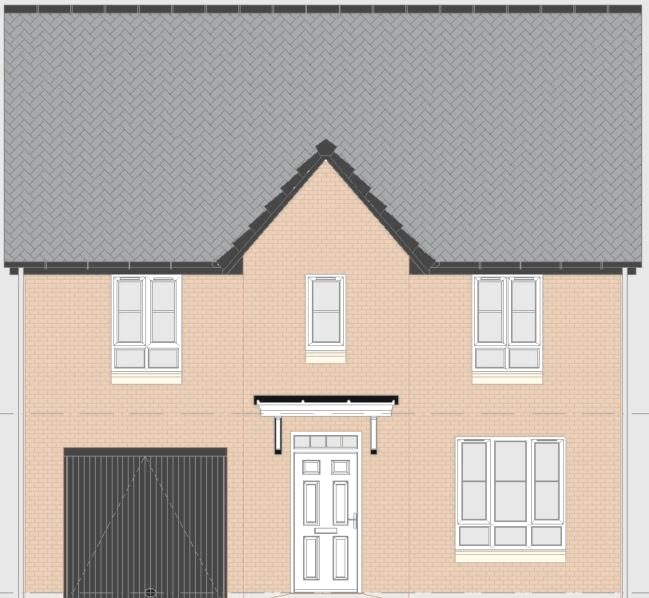 2D CAD drawing house 4 bedroom end elevation