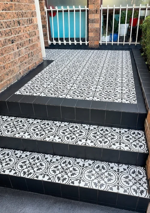 Patterned tile front porch renovation Sydney