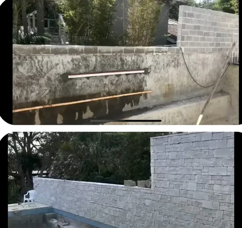 Natural stone feature wall before and after
