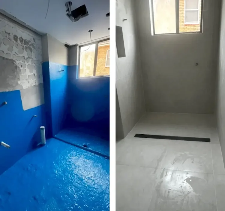 Large bathroom floor renovation before and after