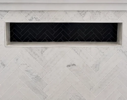 Marble Herringbone bathroom niche detail
