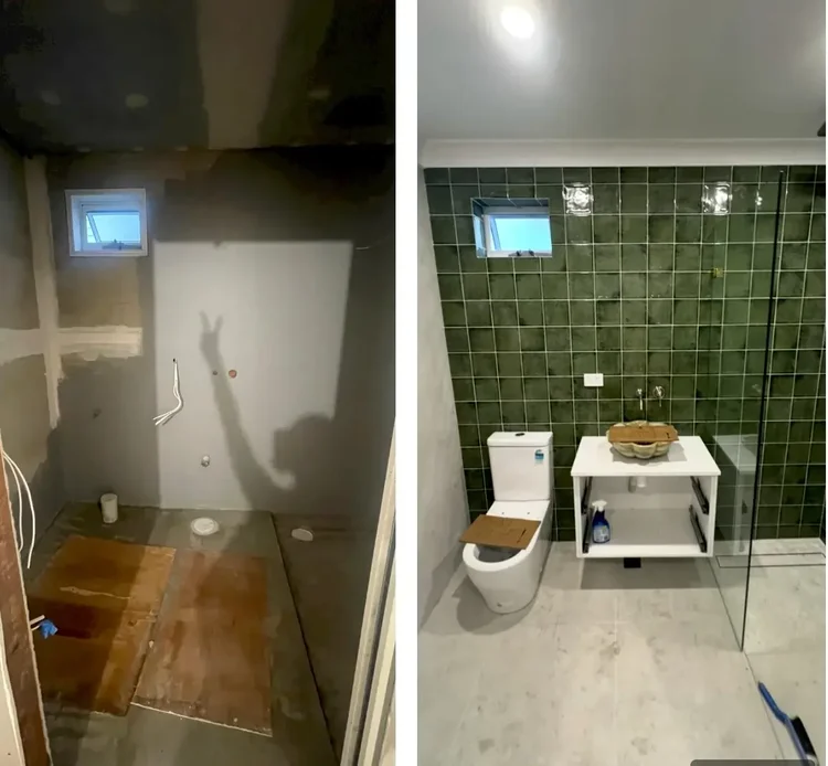 Zellige bathroom tiling before and after