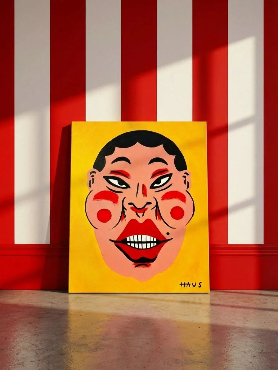 Embodying that whirling and giddy energy of a town fair, this piece is lights up a space with its unapologetically bold amber yellow and rosey cheeks. It reminds me of highlights from my young years visiting the local showgrounds - the lights, the si