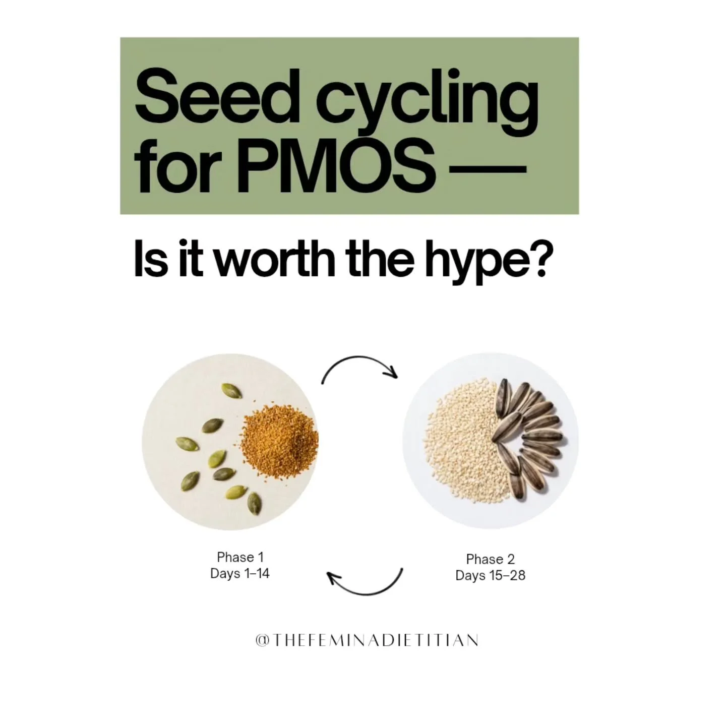 Seed cycling for PMOS and PMS: worth the hype, or another wellness trend?

What's it about?

Eating specific seeds, flax and pumpkin in your follicular phase, sesame and sunflower in your luteal phase, to support hormone balance.

What the research a