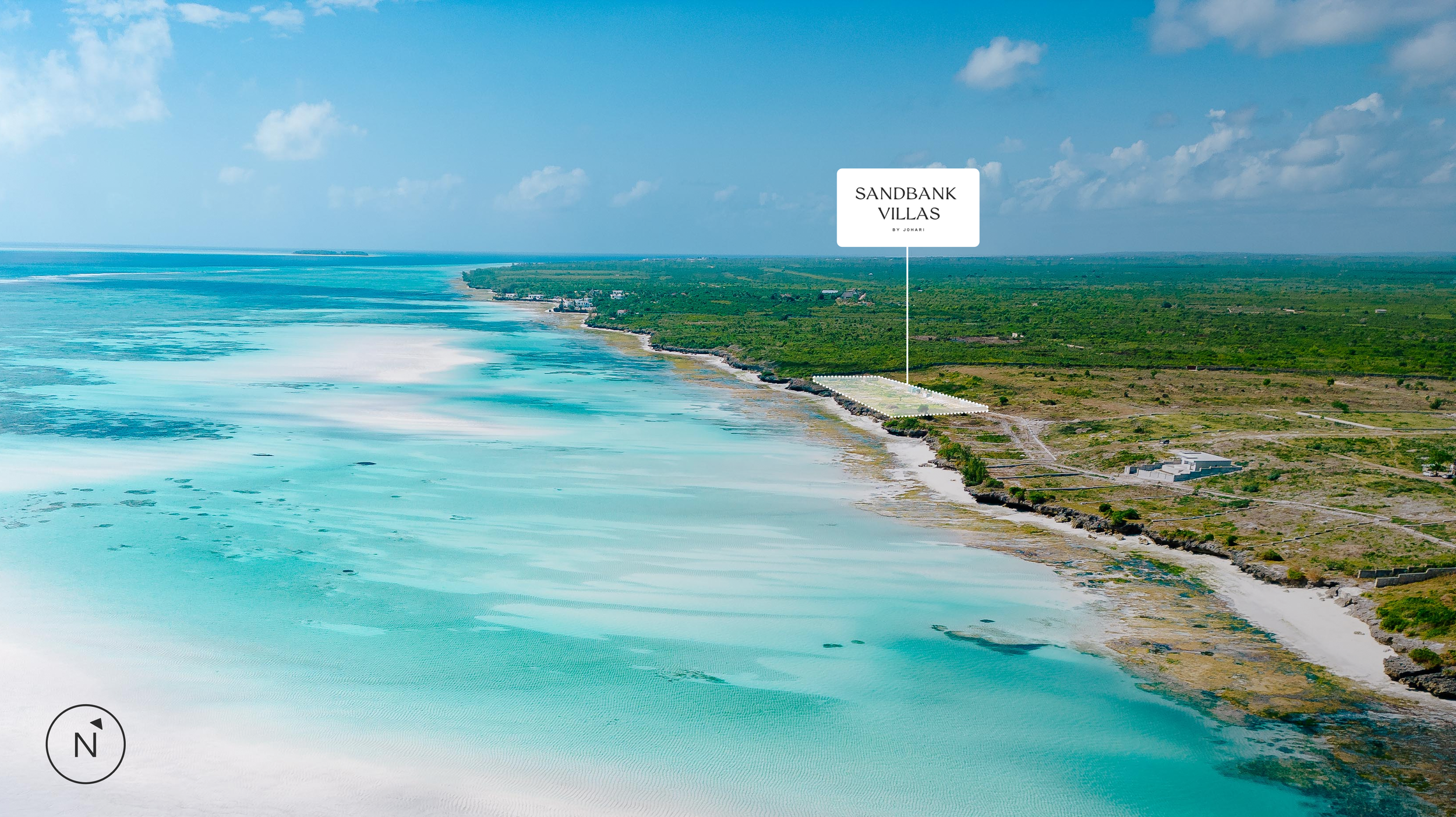 Aerial view of Sandbank Villas, a prime Zanzibar real estate investment offering beachfront luxury and high rental yields.