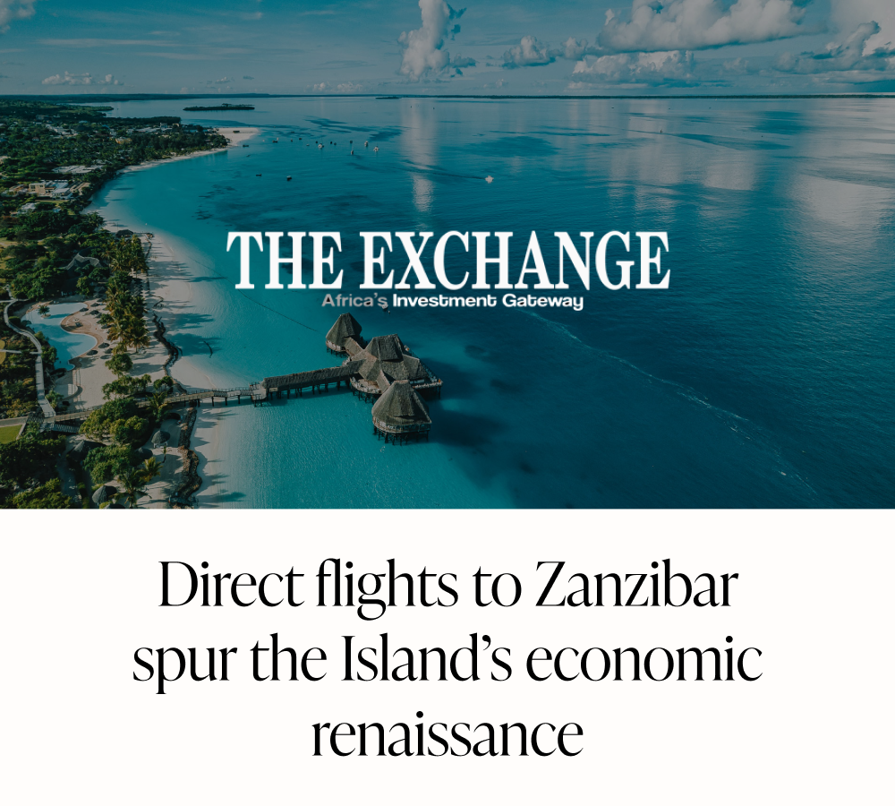 Aerial view of Zanzibar's turquoise coast highlights real estate investment opportunities in luxury beachfront properties.