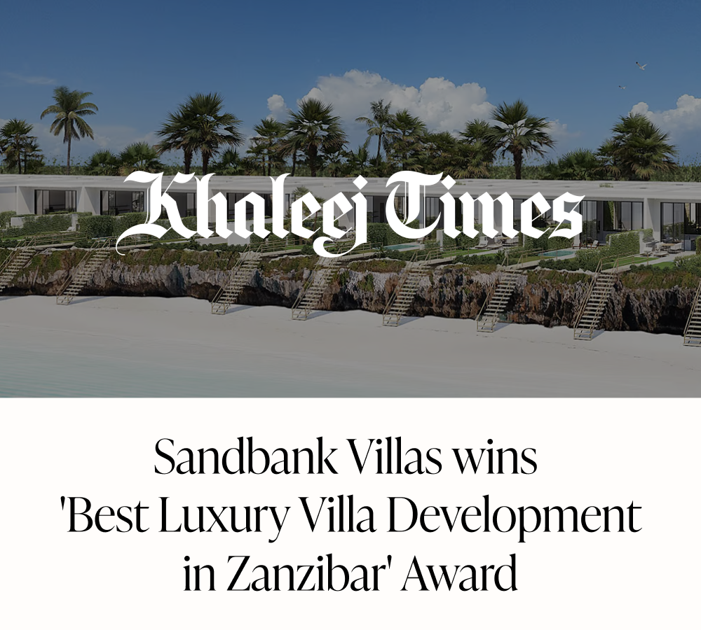 Sandbank Villas in Zanzibar wins award, highlighting luxury real estate investment opportunities for discerning buyers.