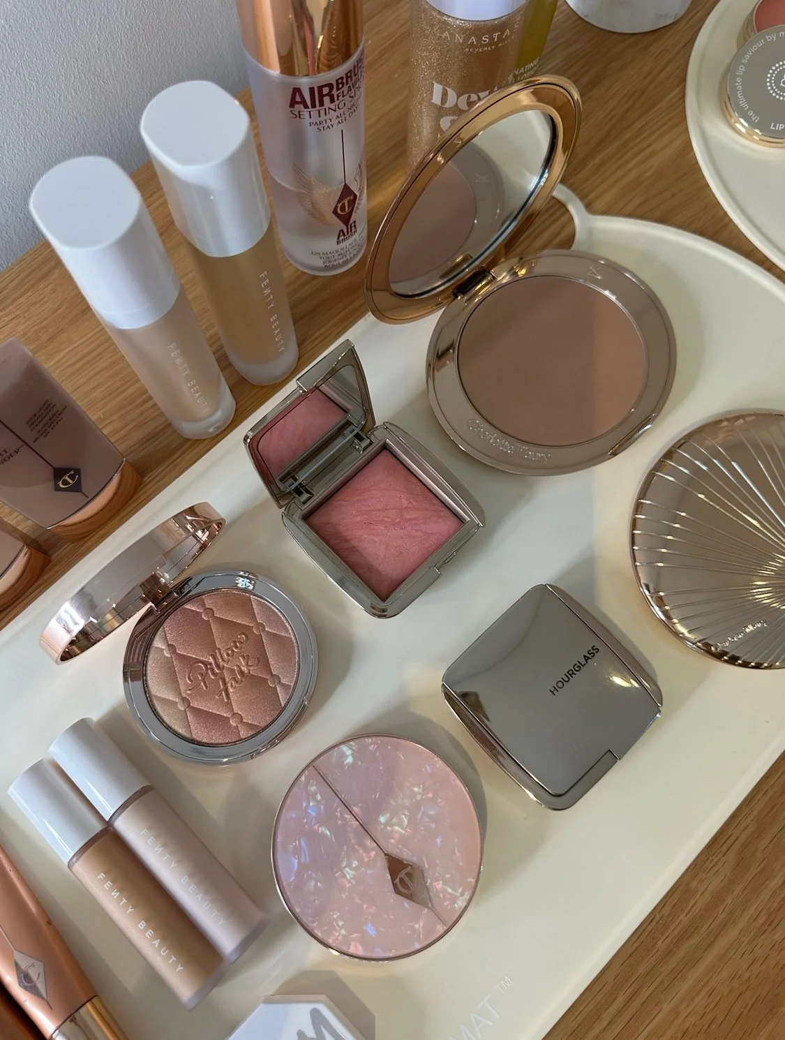 Cruelty Free Luxe Makeup products arranged on a tray for a personal makeup lesson in Sydney