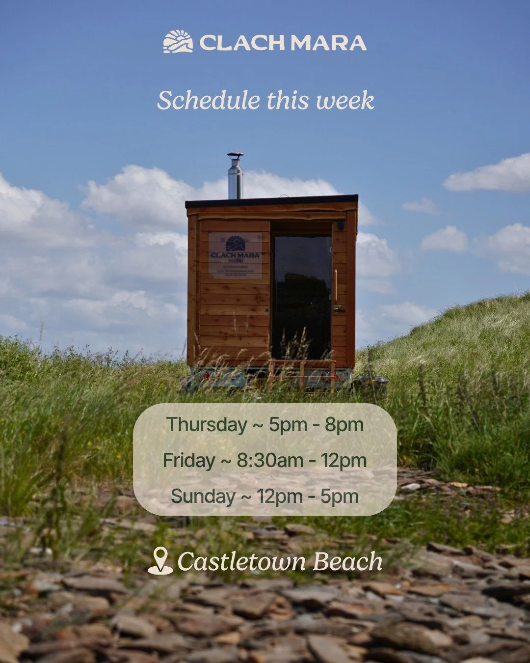 📍 Parked up at Castletown Beach &ndash; Thursday to Sunday 🌊🔥

Thursday &ndash; Communal session, followed by women&rsquo;s &amp; men&rsquo;s only slots

Friday &ndash; Communal sessions (who fancies an early run&ndash;dook&ndash;sauna? 🏃🏽&zwj;♂