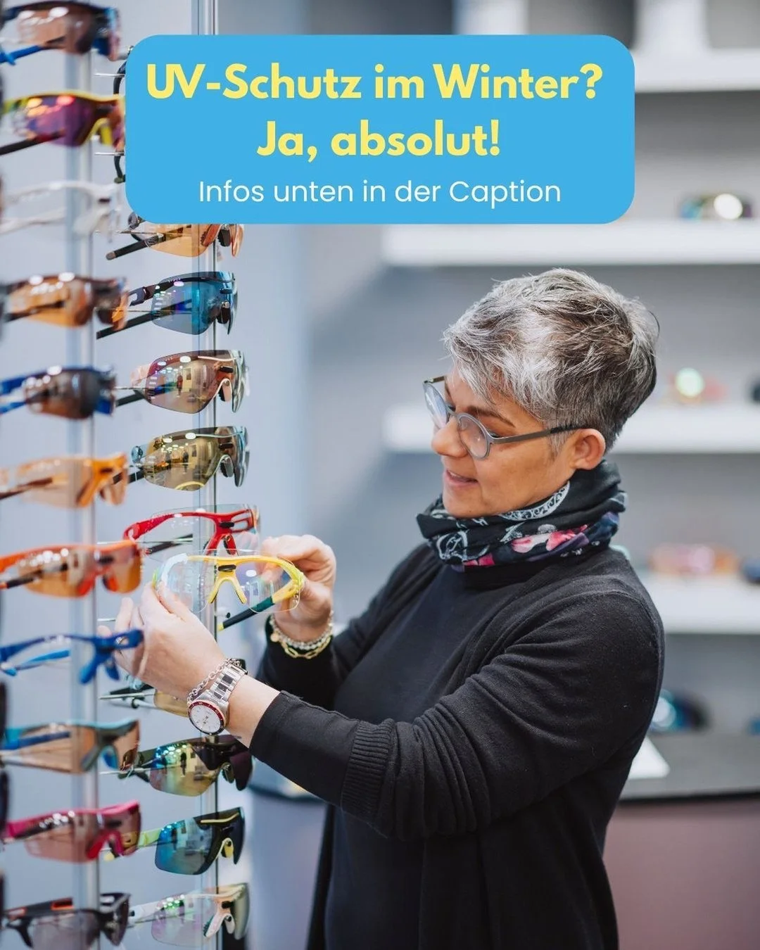 UV-Schutz im Winter? Ja, absolut! ❄️☀️👁️

Viele denken bei UV-Strahlung nur an den Sommer, dabei sind unsere Augen auch im Winter stark gefordert. Schnee reflektiert das Sonnenlicht besonders intensiv und kann die Augen zusaetzlich belasten.

Mit de