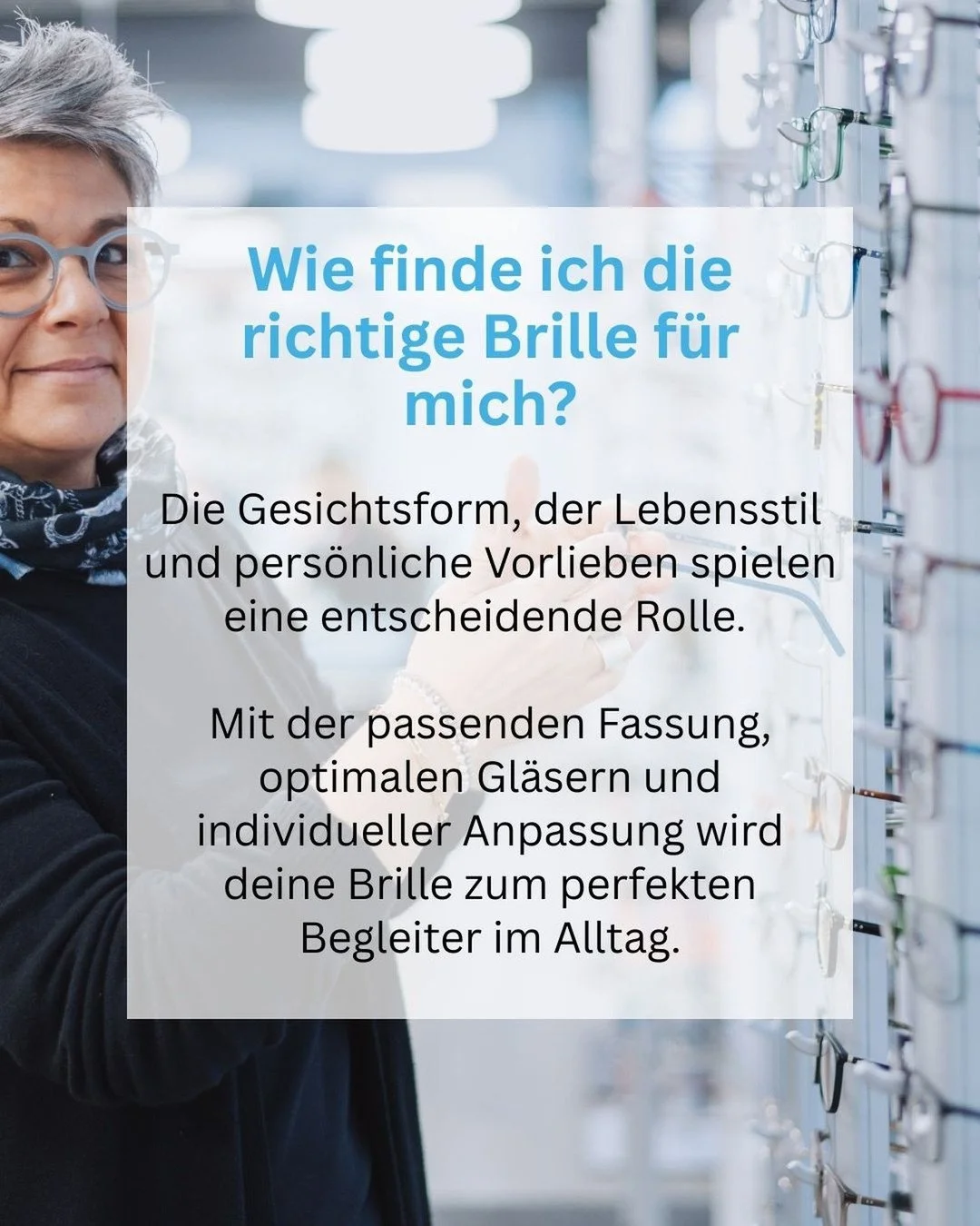 Wie findest du die perfekte Brille? 👓

Es geht nicht nur um Trends, sondern um dich. Deine Gesichtsform, dein Stil, dein Alltag. Ob schlicht, markant oder farbig: Deine Brille soll zu dir passen und dich jeden Tag begleiten.

Wir nehmen uns Zeit f&u