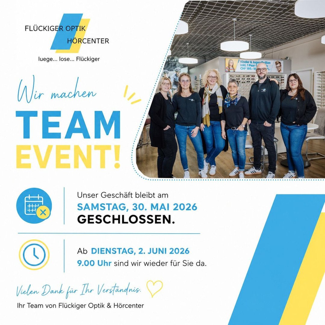 Wir g&ouml;nnen uns einen Teamtag! 😊

Damit wir auch k&uuml;nftig mit voller Energie f&uuml;r Sie da sein k&ouml;nnen, bleibt unser Gesch&auml;ft am
📅 Samstag, 30. Mai 2026 
geschlossen.

Ab n&auml;chsten Dienstag, 2. Juni 2026, um 9.00 Uhr sind wi