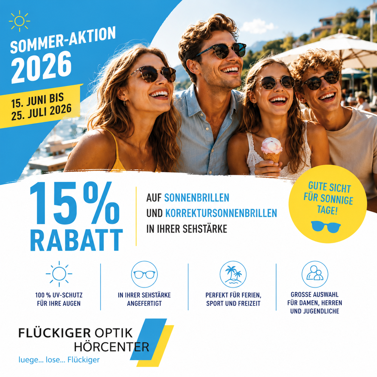 Sommer-Aktion: 15 % Rabatt auf Sonnenbrillen