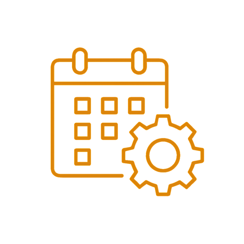 A stylized calendar icon with a gear symbol, representing calendar management or scheduling settings.