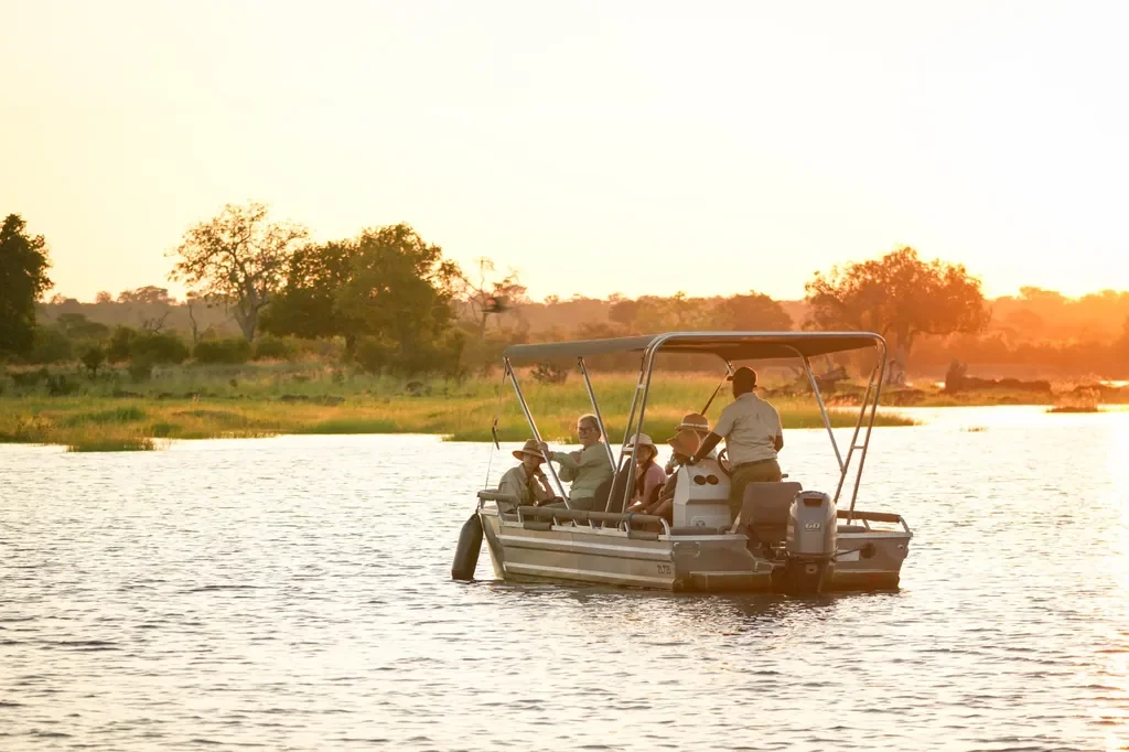 Sunset boat cruise on the Zambezi River from Thorntree River Lodge near Victoria Falls, Zambia