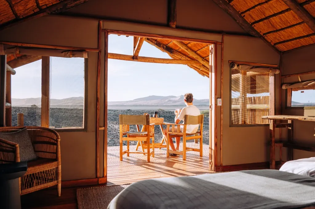 Private deck at Kulala Desert Lodge overlooking the Sossusvlei dunes