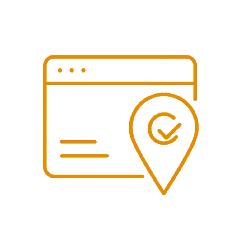 Icon of a credit or debit card with a location marker containing a checkmark, indicating verified or approved payment.