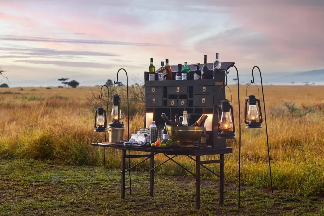 Outdoor field bar for sundowners at Mila Tented Camp, Serengeti