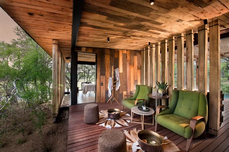 Serene spa relaxation area using natural timbers at Tengile River Lodge