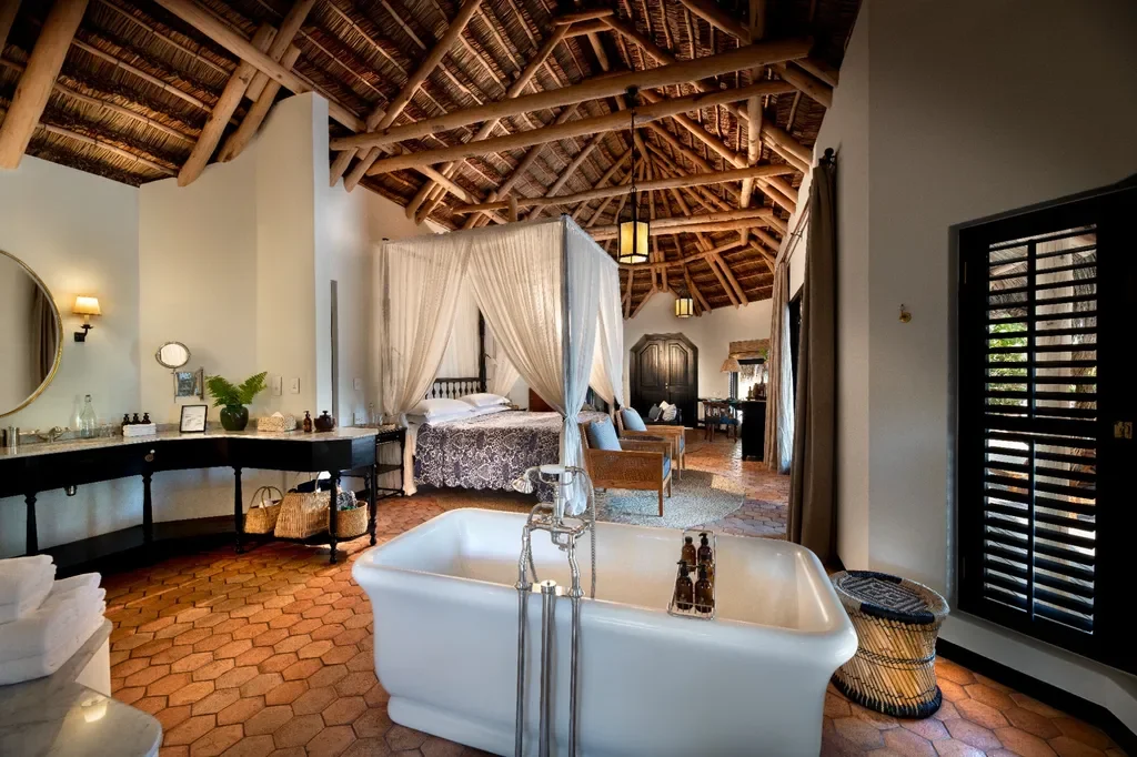 Casinha suite bathroom with freestanding tub – andBeyond Benguerra Island, Mozambique