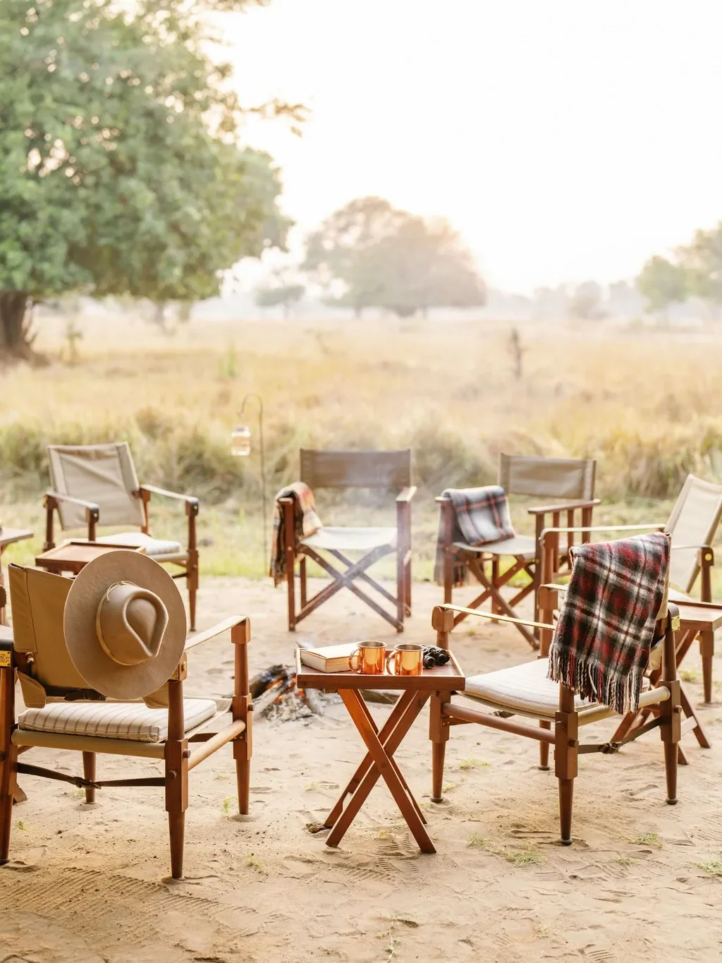 Time + Tide Luwi campfire breakfast setup, South Luangwa National Park, Zambia