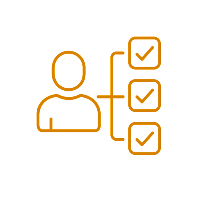 Outline of a person with a checklist and checkmarks next to each item, representing task completion or to-do list.