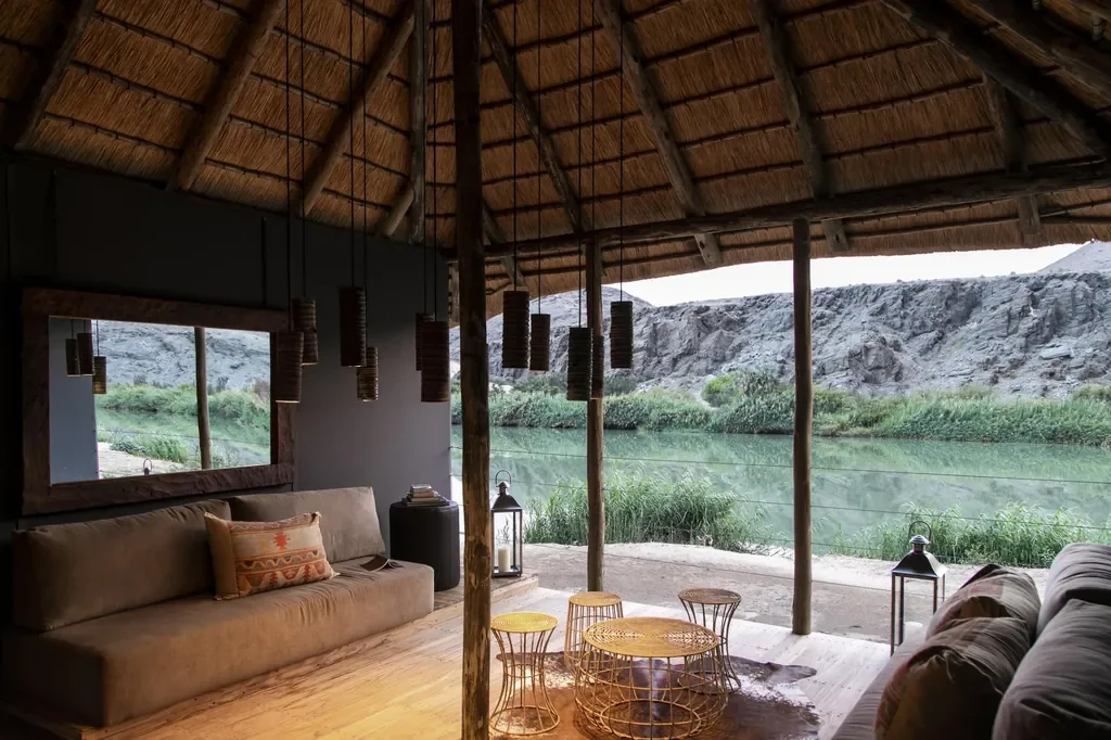 Serra Cafema lounge with river views in remote Hartmann Valley, Kunene Namibia