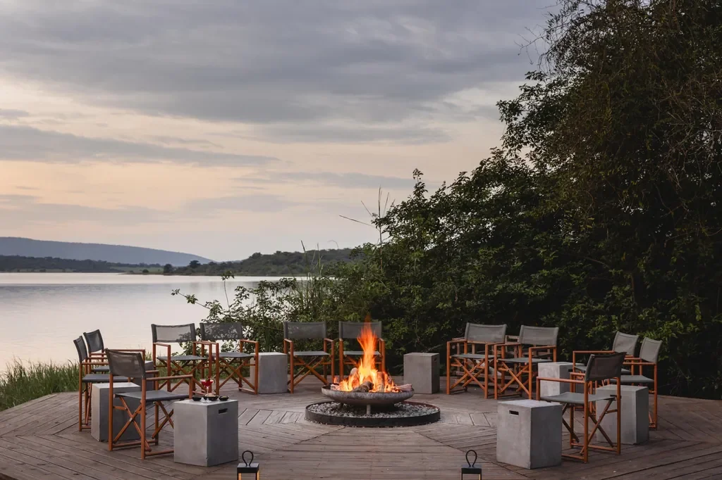 Lakeside firepit boma at Magashi Camp, Akagera National Park Rwanda