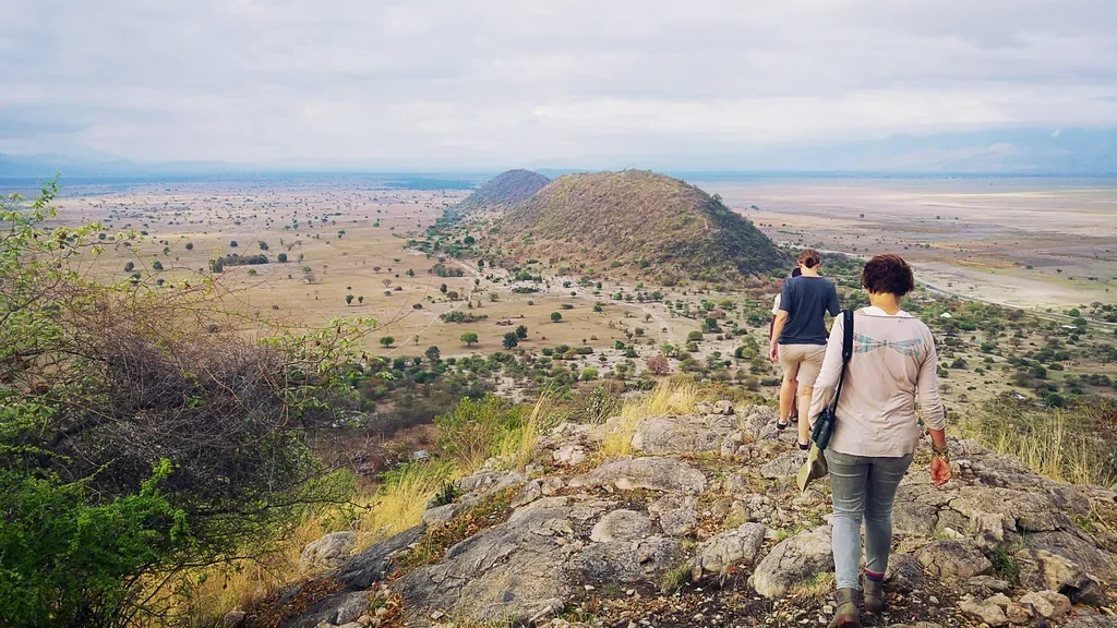 Hill hike above the Chem Chem plains overlooking Lake Burunge, guided walking experience Tanzania