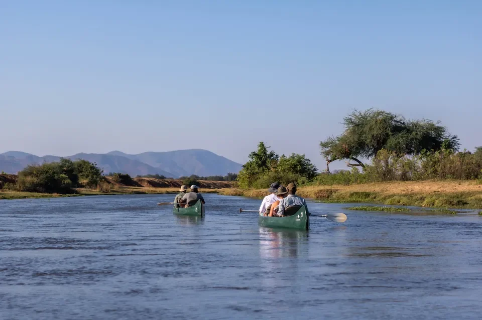 Guided canoe safari on the Zambezi River from Chongwe Camp, Lower Zambezi National Park, Zambia